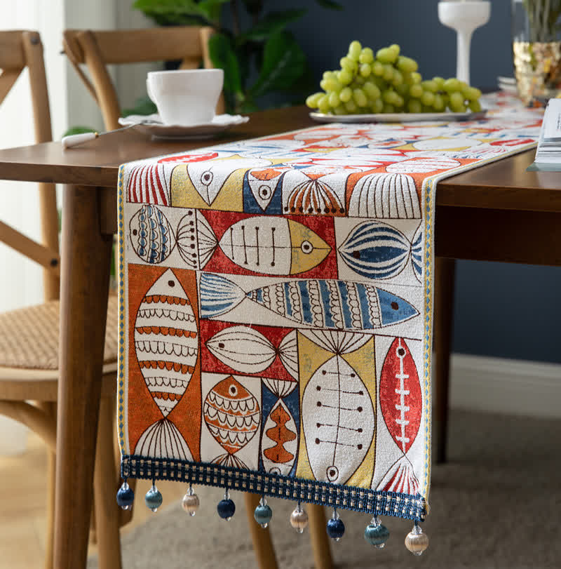 Ownkoti Fish Chenille Tassel Decorative Table Runner - image 4