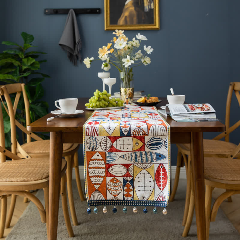 Ownkoti Fish Chenille Tassel Decorative Table Runner - image 1