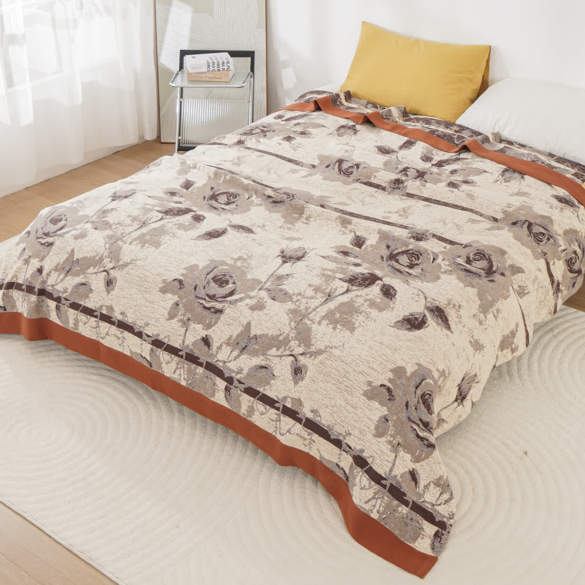 Cotton Gauze Rose Print Comfy Quilt - Caramel - King - image 5