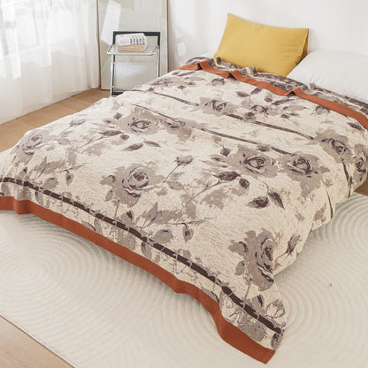Cotton Gauze Rose Print Comfy Quilt - Caramel - King - image 5