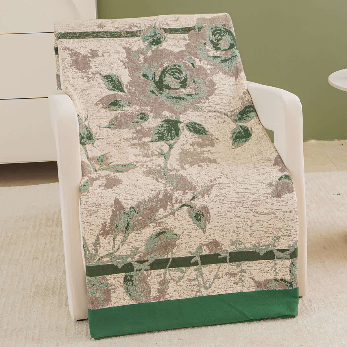Cotton Gauze Rose Print Comfy Blanket - Green - 98" x 90" - image 2
