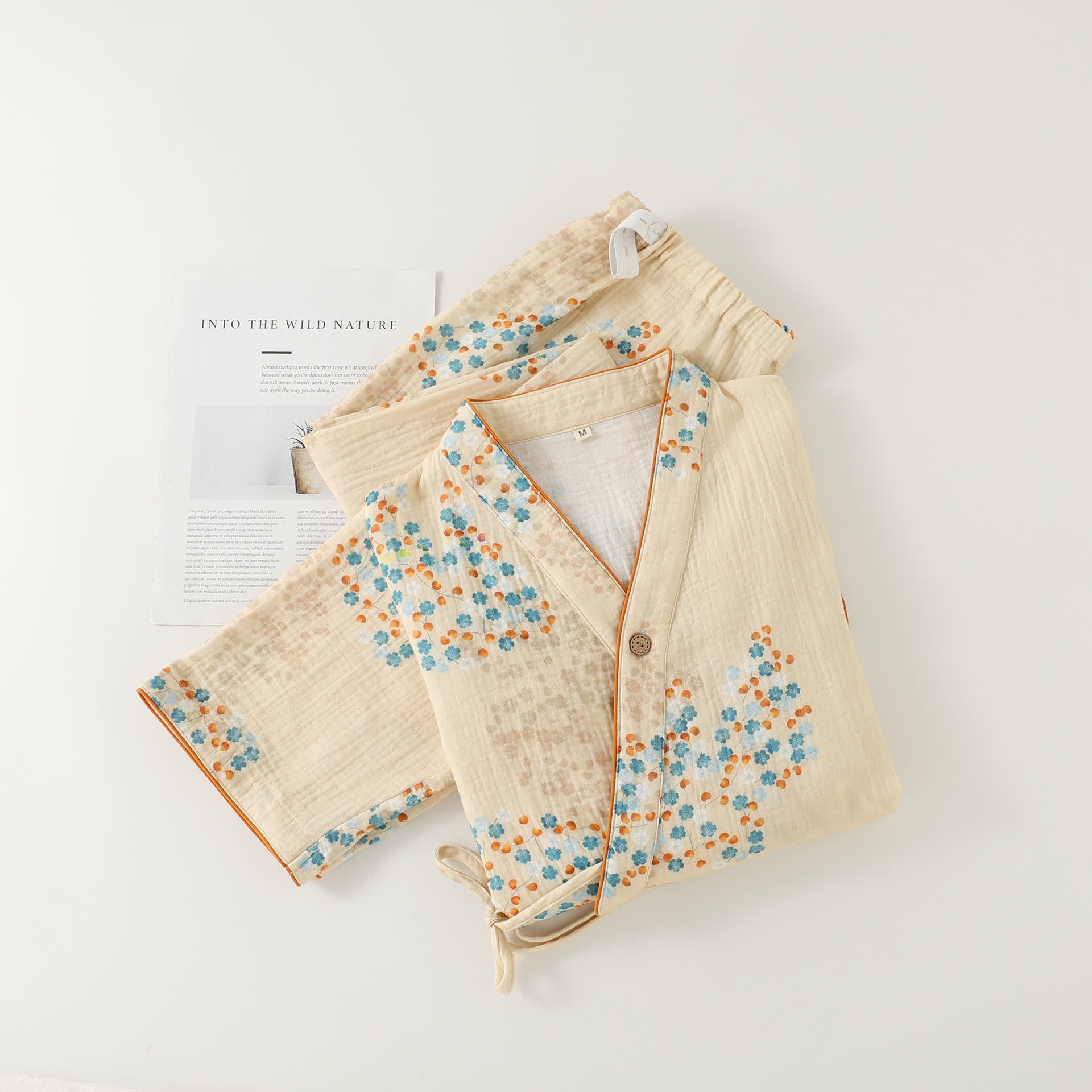 Ownkoti Cotton Kimono Long Sleeve Floral Pajama Set - image 1