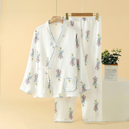 Ownkoti Floral Lily Kimono Cotton Gauze Pajama Set