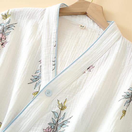 Ownkoti Floral Lily Kimono Cotton Gauze Pajama Set
