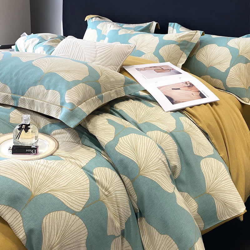 Brushed Cotton Ginkgo Leaf Flat Sheet Bedding Set(4PCS) - image 2