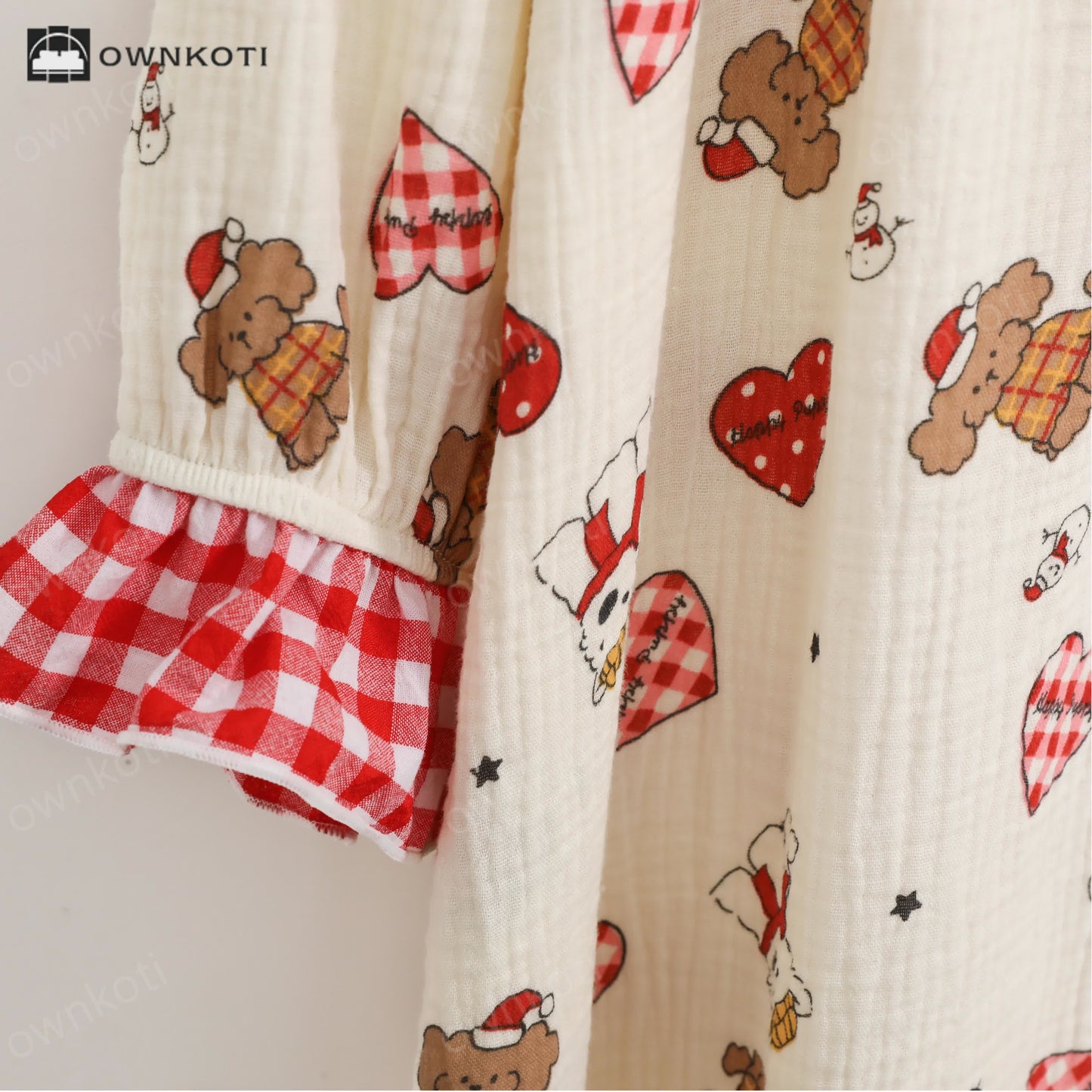 Ownkoti Plus Size Cotton Doll Collar Long Nightgown