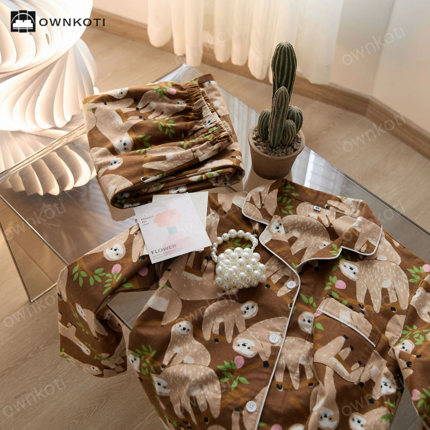 Ownkoti Thicken Cotton Cute Sloth Couple Pajama Set