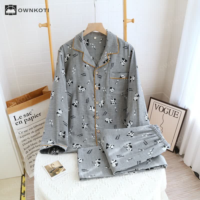 Ownkoti Cute Panda Couple Cotton Pajama Set