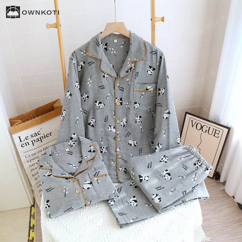 Ownkoti Cute Panda Couple Cotton Pajama Set