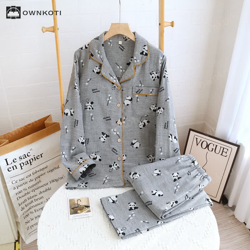 Ownkoti Cute Panda Couple Cotton Pajama Set