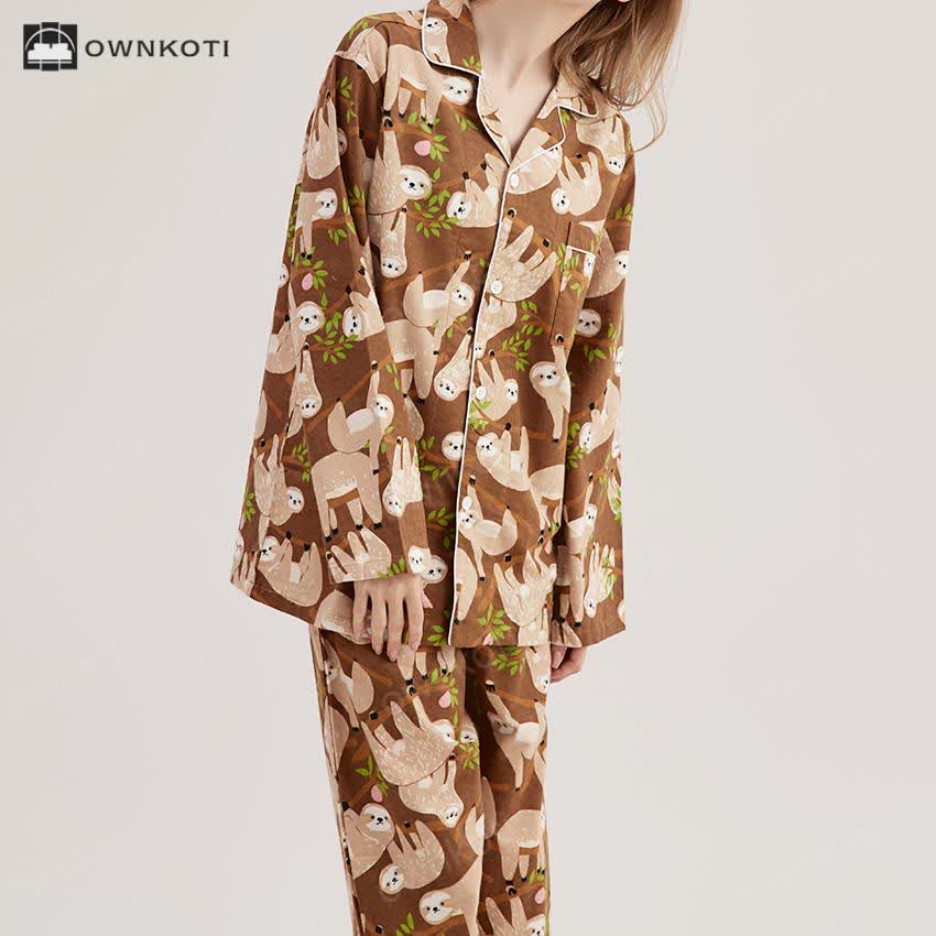 Ownkoti Thicken Cotton Cute Sloth Couple Pajama Set