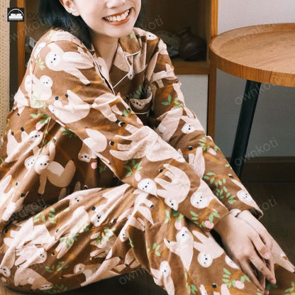 Ownkoti Thicken Cotton Cute Sloth Couple Pajama Set