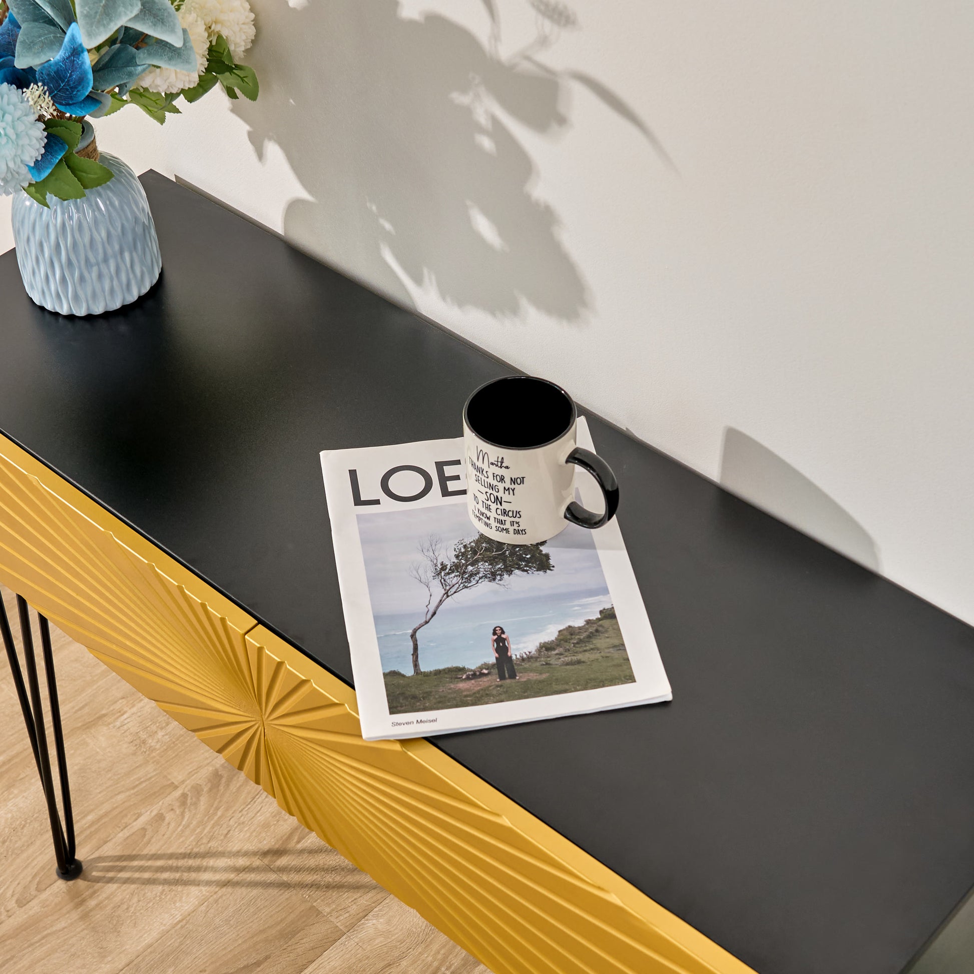 Mordern 39.4" Black & Gold Console Table With Storage Wood Entryway Table With 2 Drawers - image 10