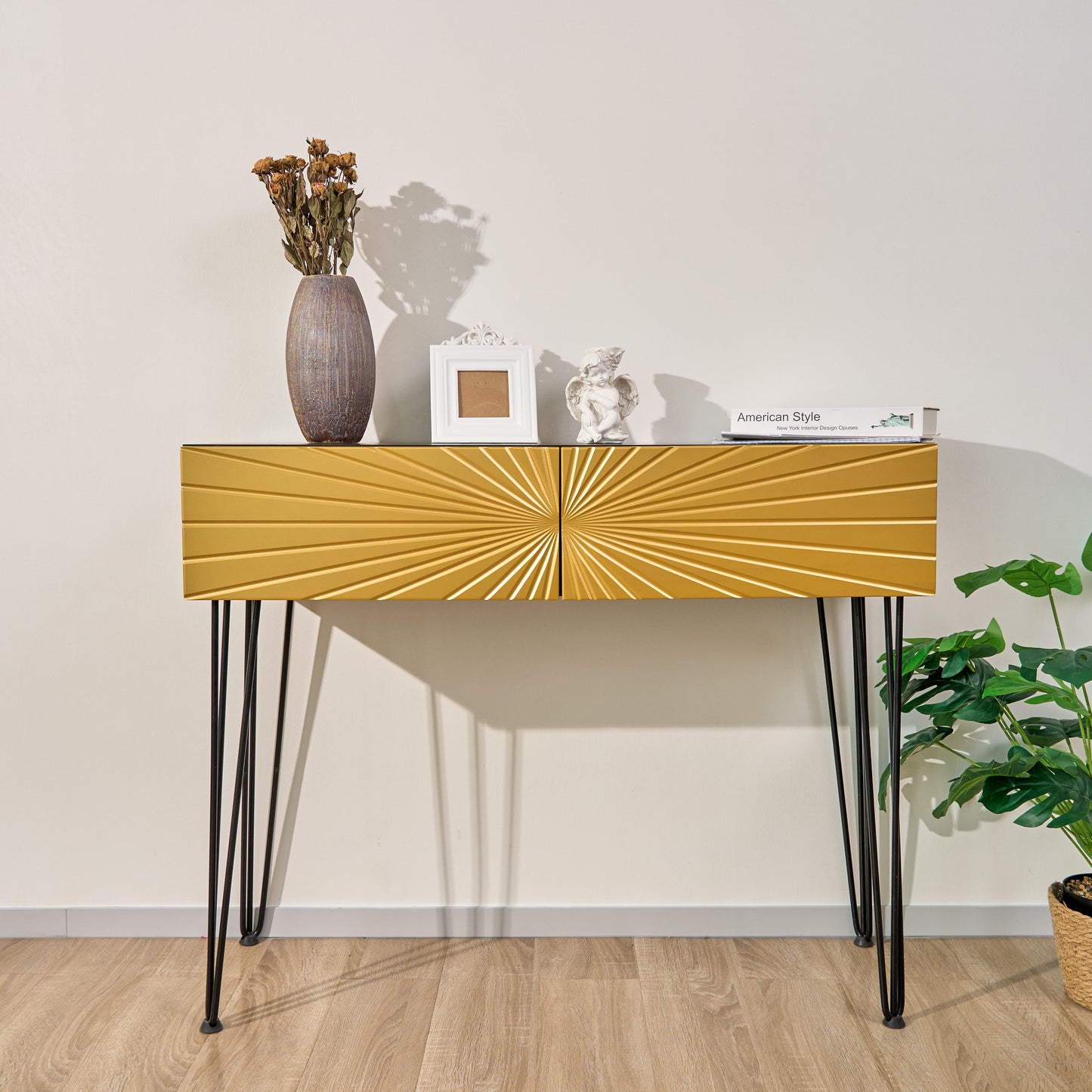 Mordern 39.4" Black & Gold Console Table With Storage Wood Entryway Table With 2 Drawers - Gold - image 0