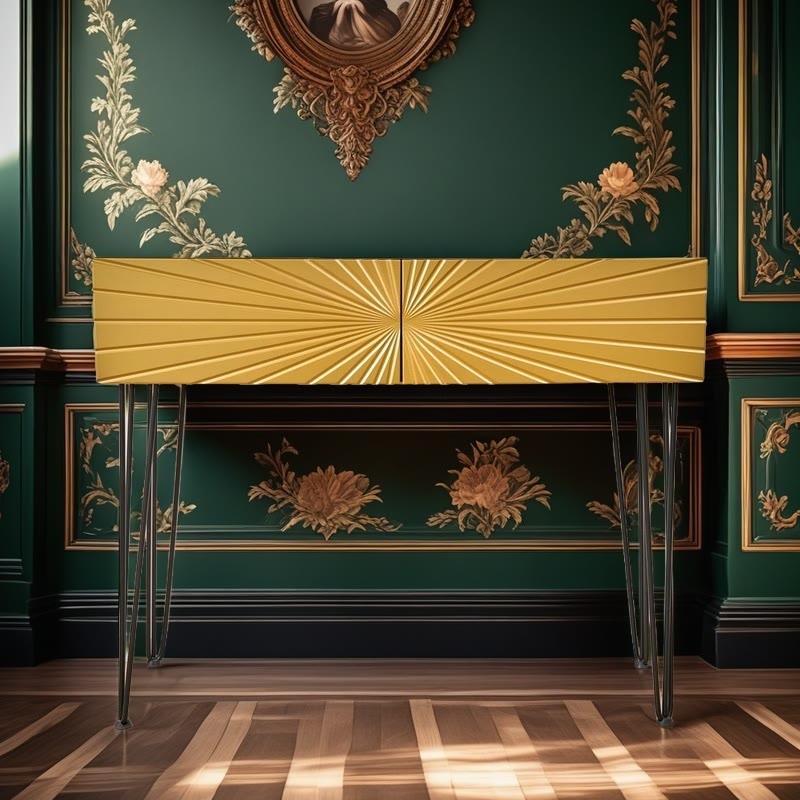 Mordern 39.4" Black & Gold Console Table With Storage Wood Entryway Table With 2 Drawers - image 7