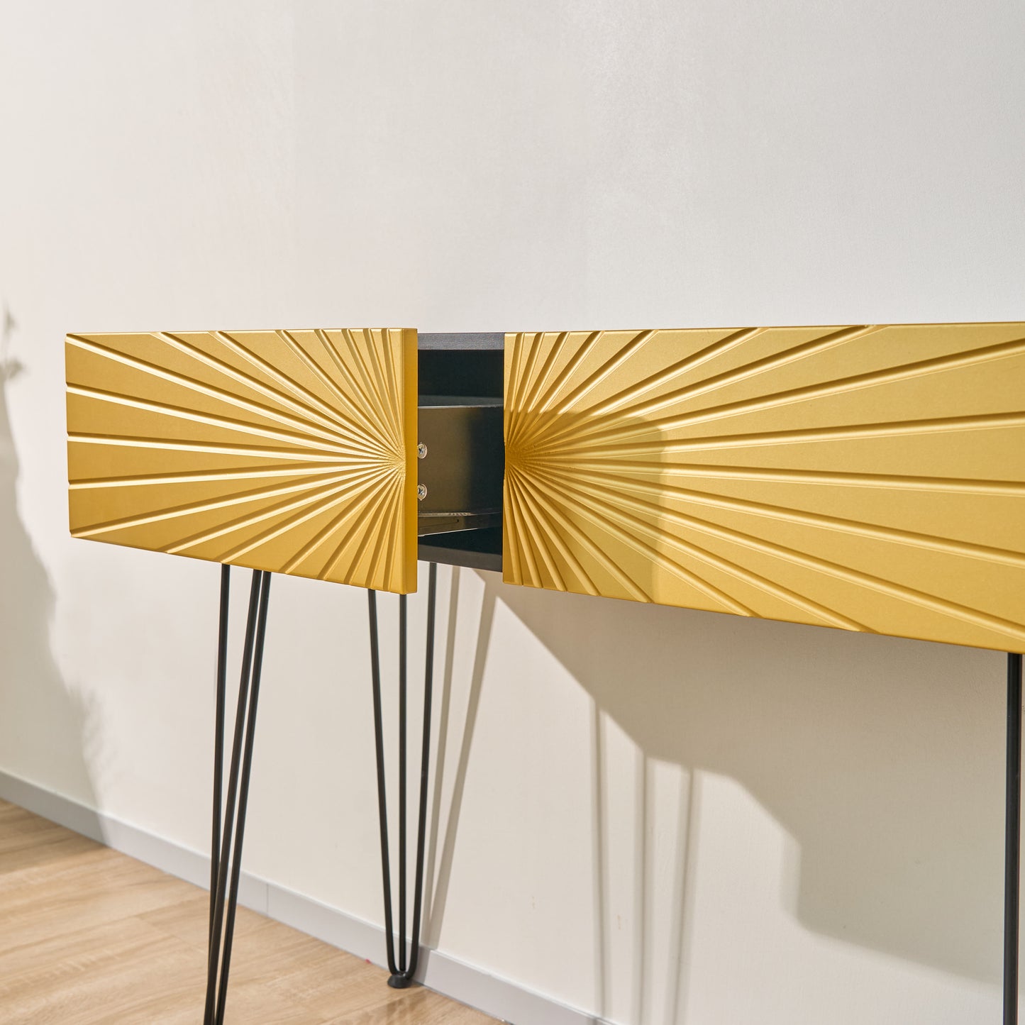 Mordern 39.4" Black & Gold Console Table With Storage Wood Entryway Table With 2 Drawers - image 9