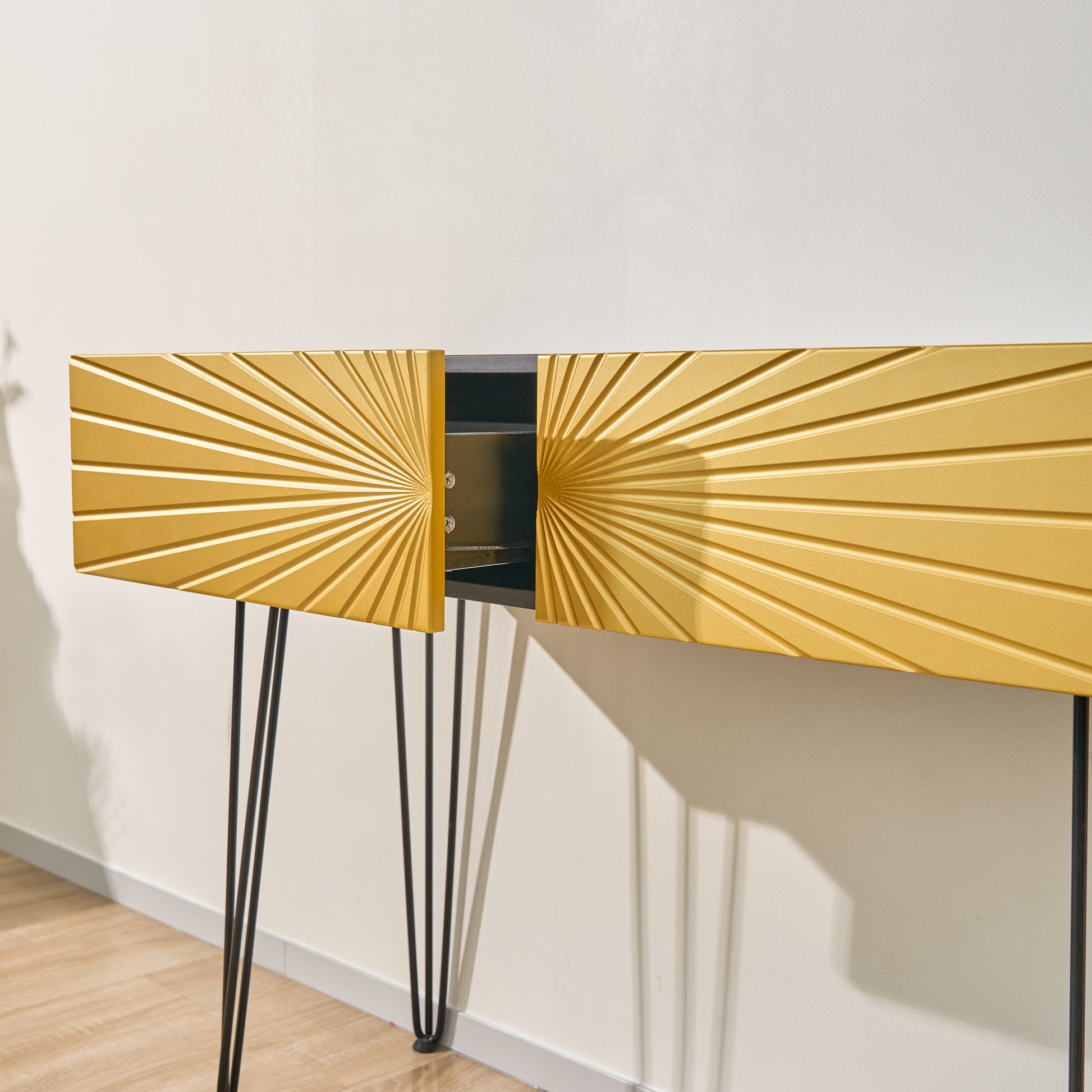 Mordern 39.4" Black & Gold Console Table With Storage Wood Entryway Table With 2 Drawers - image 9