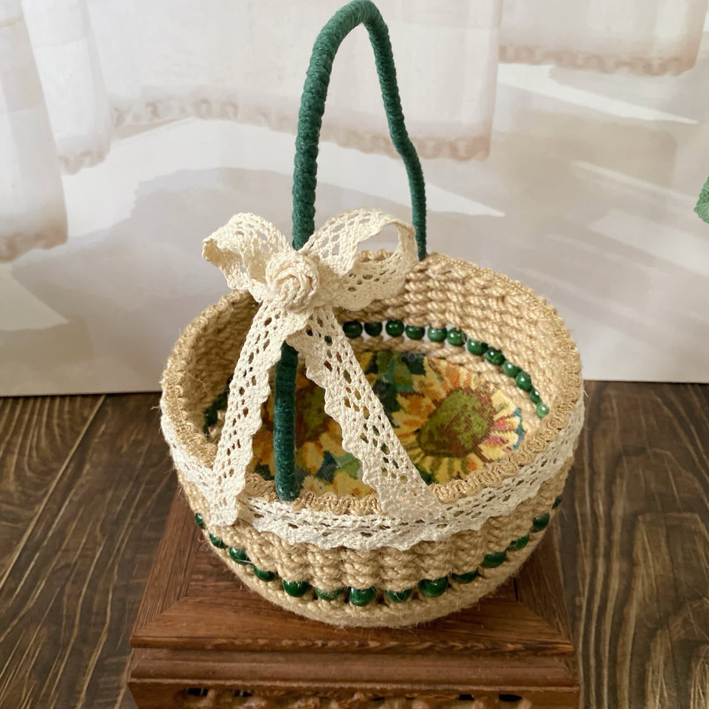 Ownkoti Sunflower Handmade Tabletop Storage Basket - B: 6.30'' W X 6.30'' L X 8.66'' H - image 0