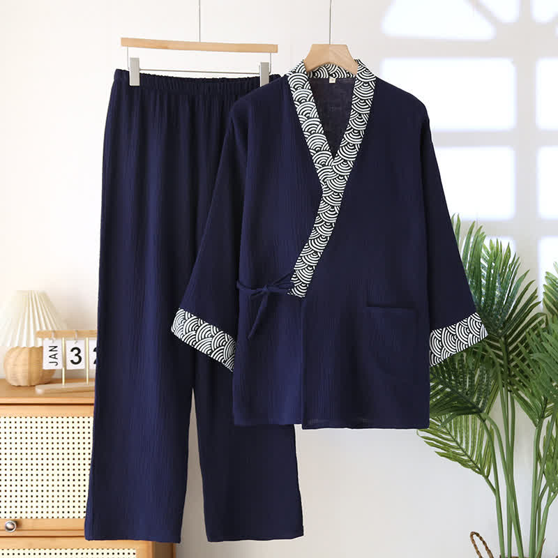 Ownkoti Neutral Kimono Cotton Gauze Pajama Set