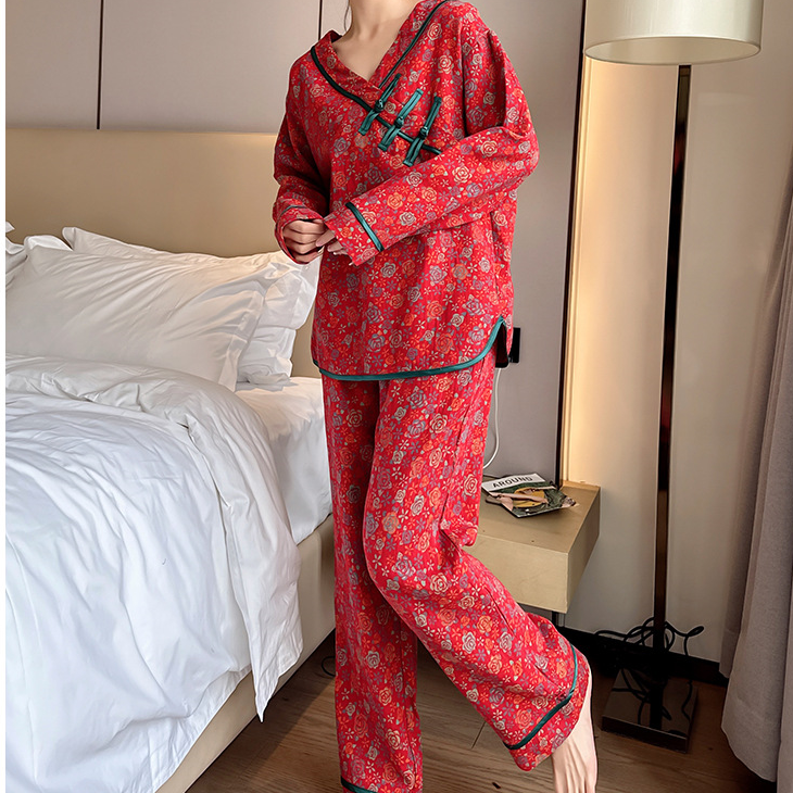 Ownkoti Plus Size Frog Button Rose Cotton Nightwear Set - image 4