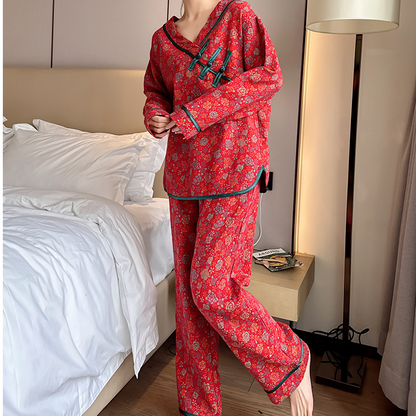 Ownkoti Plus Size Frog Button Rose Cotton Nightwear Set - image 4