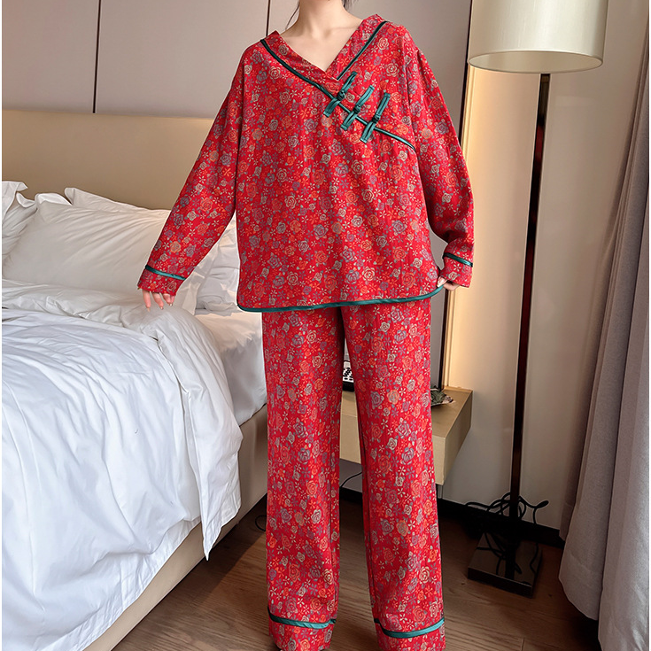 Ownkoti Plus Size Frog Button Rose Cotton Nightwear Set - image 3