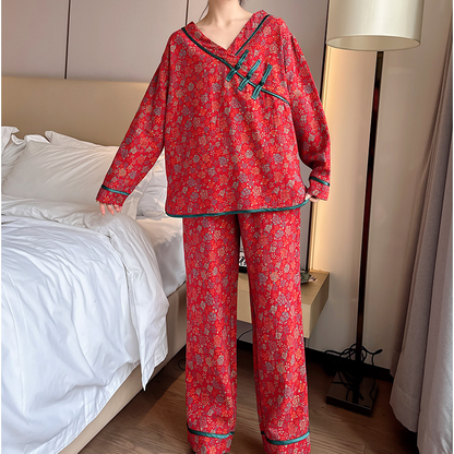 Ownkoti Plus Size Frog Button Rose Cotton Nightwear Set - image 3