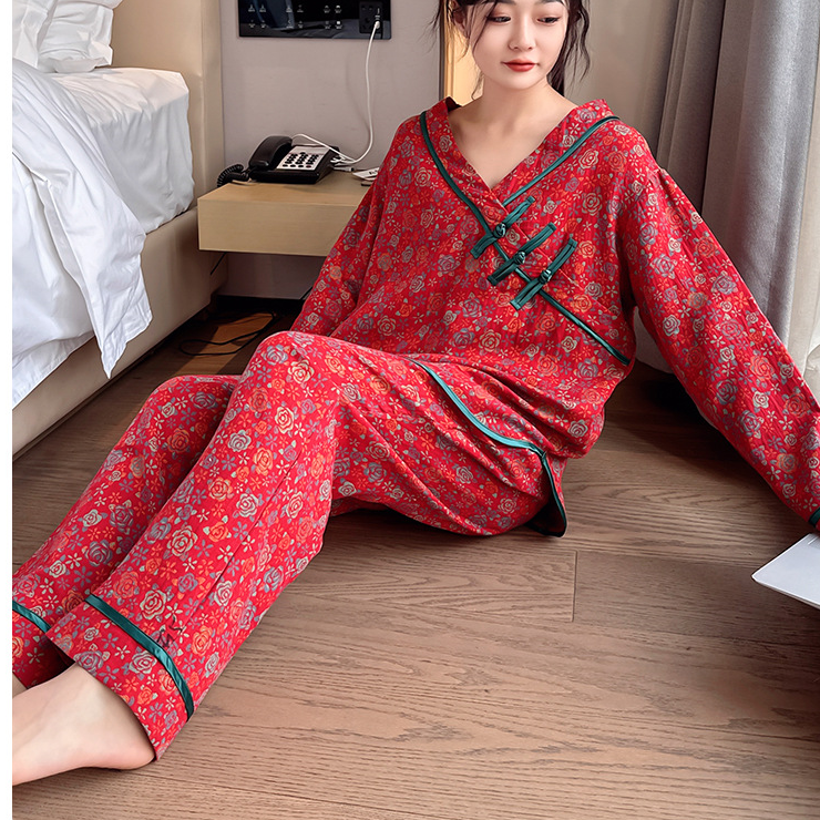 Ownkoti Plus Size Frog Button Rose Cotton Nightwear Set - image 2