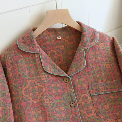 Ownkoti Retro Jacquard Cotton Gauze Loungewear Set