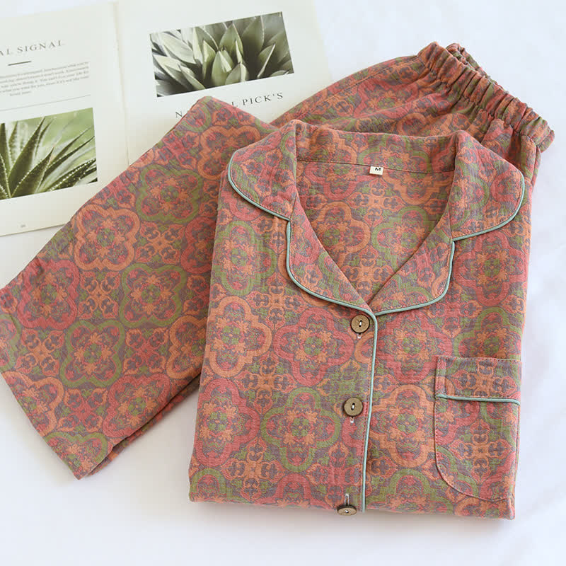 Ownkoti Retro Jacquard Cotton Gauze Loungewear Set