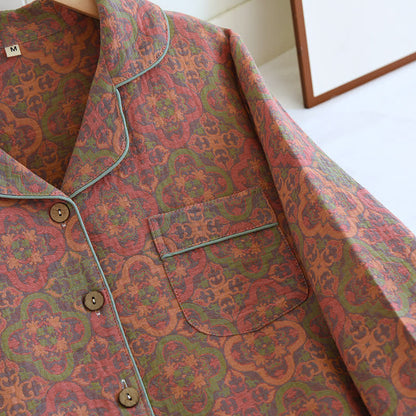 Ownkoti Retro Jacquard Cotton Gauze Loungewear Set