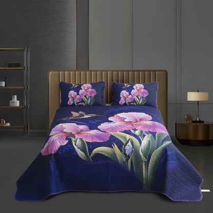Ownkoti Purple Floral Bird Quilted Bedding Set(3PCS) - image 1