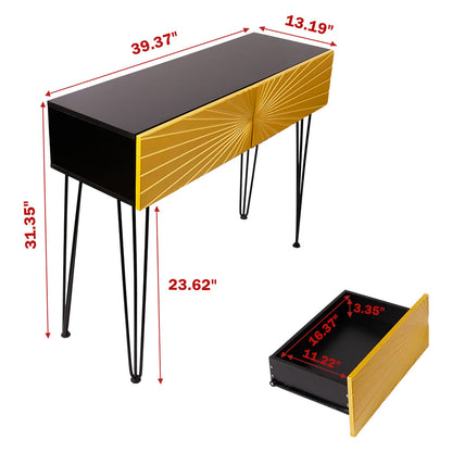 Mordern 39.4" Black & Gold Console Table With Storage Wood Entryway Table With 2 Drawers - image 14