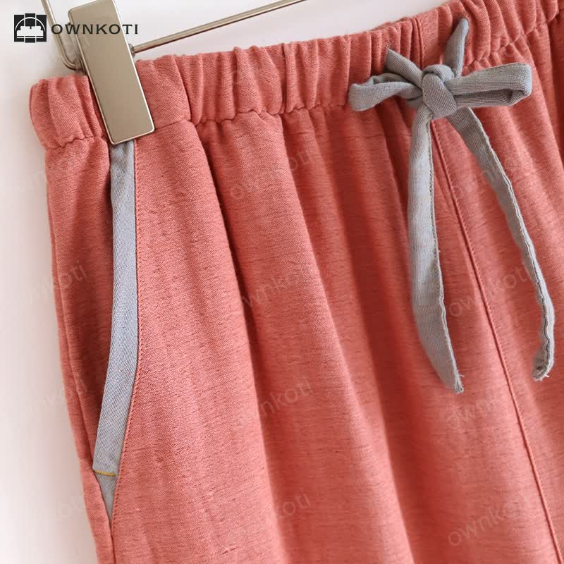 Ownkoti Colorblock Double Layer Cotton Gauze Pajama Set
