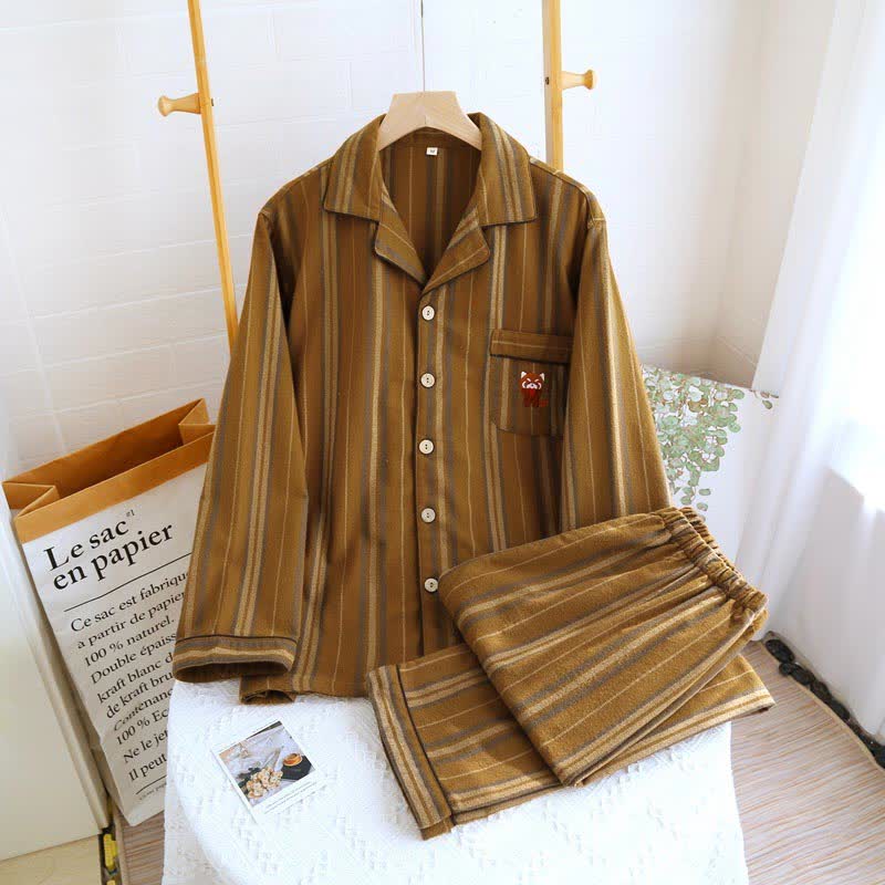 Ownkoti Brushed Cotton Striped Nightwear Set - Coffee - L - image 0