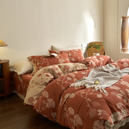 Ownkoti Button Ginkgo Leaf Cotton Gauze Bedding Set (4PCS) - image 2