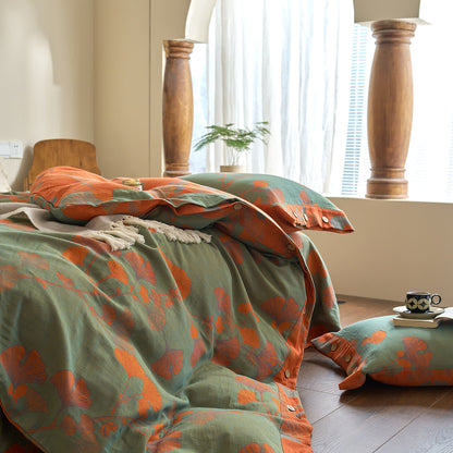 Ownkoti Button Ginkgo Leaf Cotton Gauze Bedding Set (4PCS) - image 14