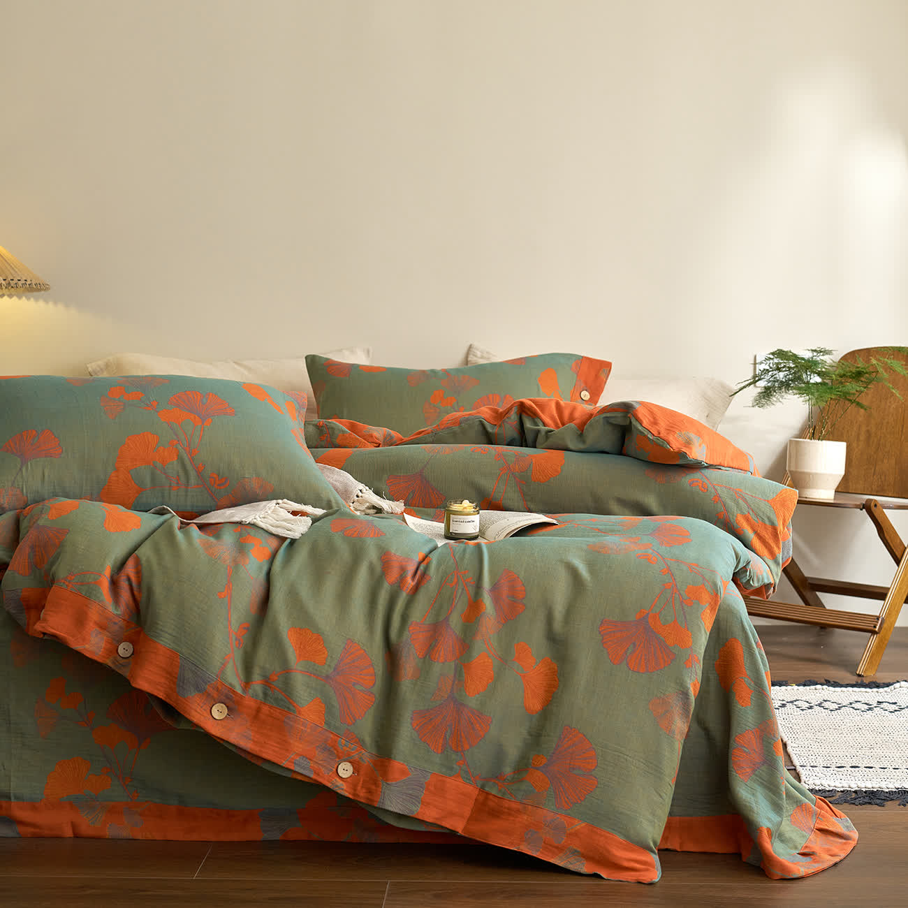 Ownkoti Button Ginkgo Leaf Cotton Gauze Bedding Set (4PCS) - image 10