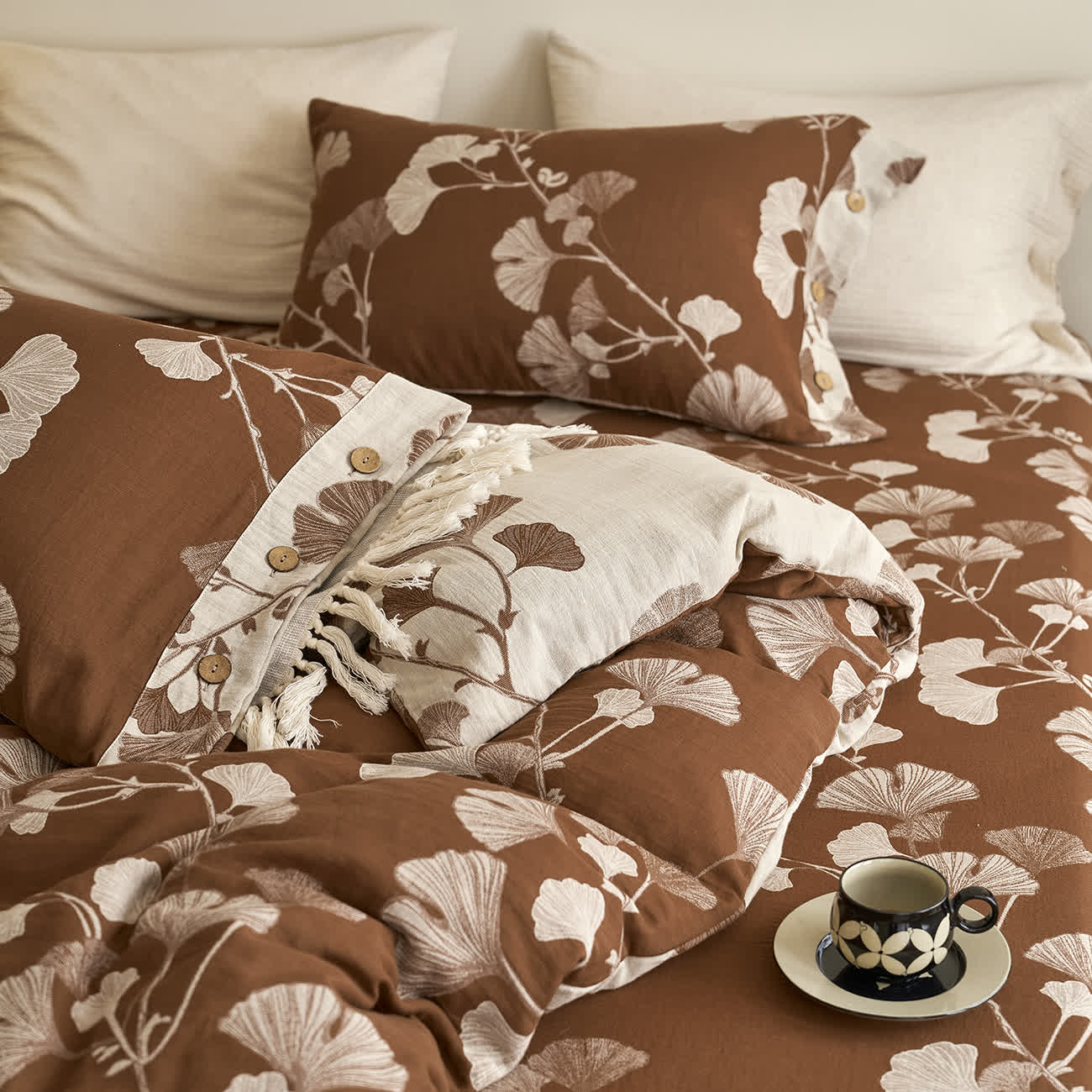 Button Ginkgo Leaf Cotton Gauze Bedding Set (4PCS) - image 23