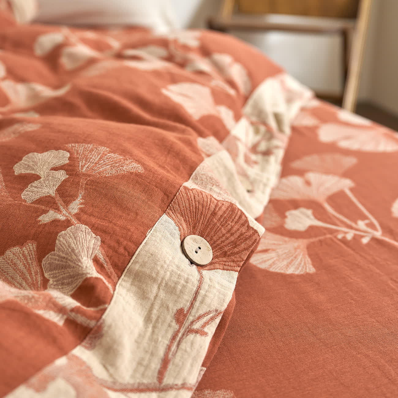 Ownkoti Button Ginkgo Leaf Cotton Gauze Bedding Set (4PCS) - image 7
