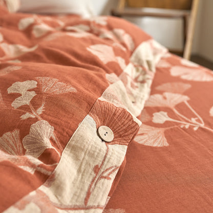 Ownkoti Button Ginkgo Leaf Cotton Gauze Bedding Set (4PCS) - image 7