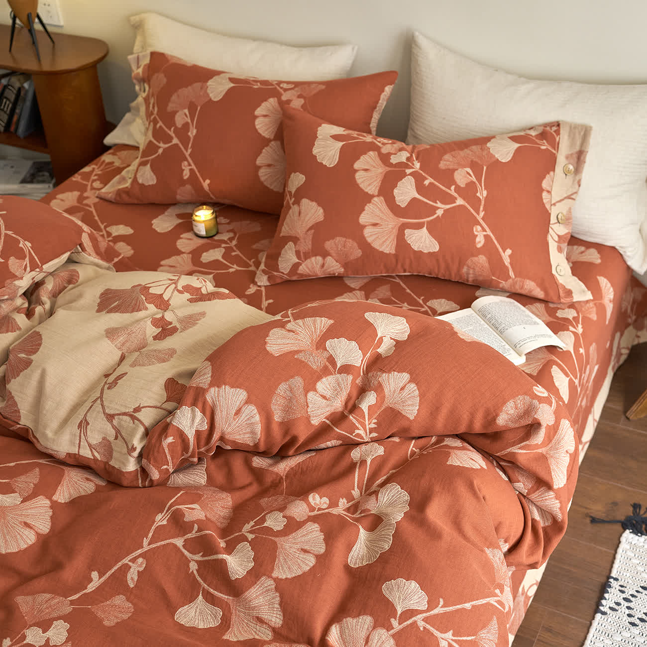 Ownkoti Button Ginkgo Leaf Cotton Gauze Bedding Set (4PCS) - image 5