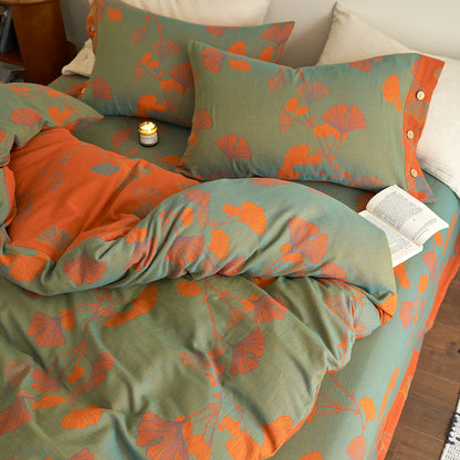 Ownkoti Button Ginkgo Leaf Cotton Gauze Bedding Set (4PCS) - image 13