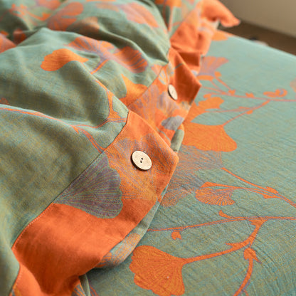 Ownkoti Button Ginkgo Leaf Cotton Gauze Bedding Set (4PCS) - image 16