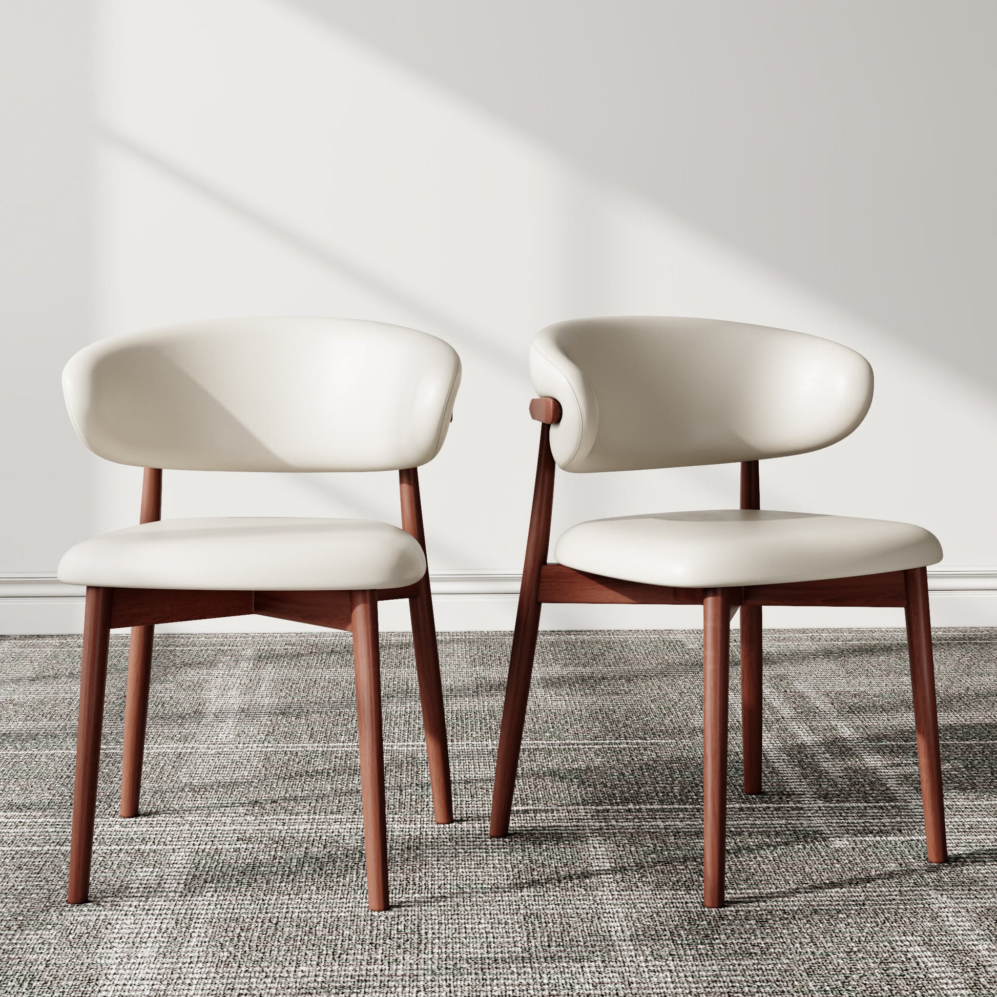 2x/4x/6x Curved Backrest Solid Wood Dining Chairs - White + Walnut - 6x Chairs - image 6