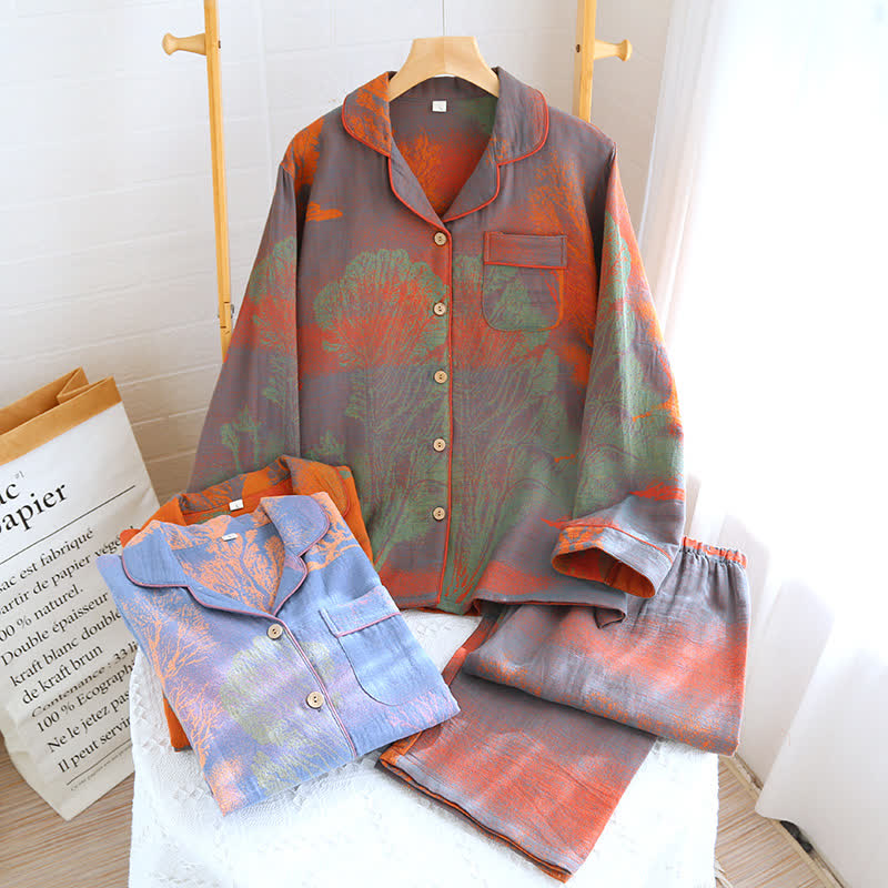 Jacquard Cotton Gauze Lapel Neckline Pajama Set - image 0