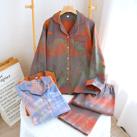 Jacquard Cotton Gauze Lapel Neckline Pajama Set - image 0