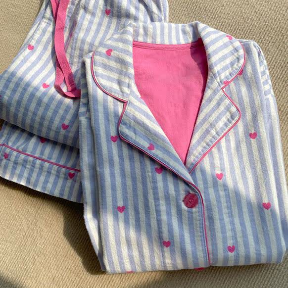 Ownkoti Sweet Heart Print Striped Pajama Set - image 1