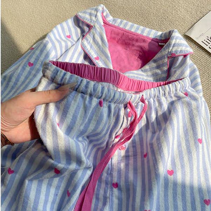 Ownkoti Sweet Heart Print Striped Pajama Set - image 3