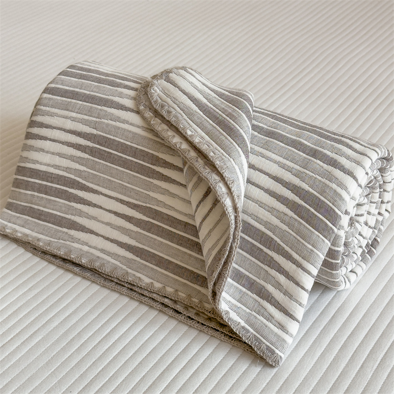 Cotton Gauze Striped Breathable Comfy Quilt - Gray - Queen - image 13